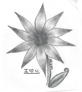 stylized flower flower drawn by Miriah's daughter